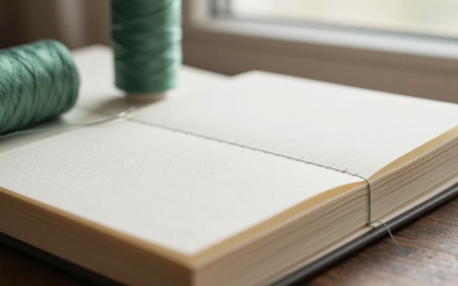 Waxed linen thread and a sewing frame